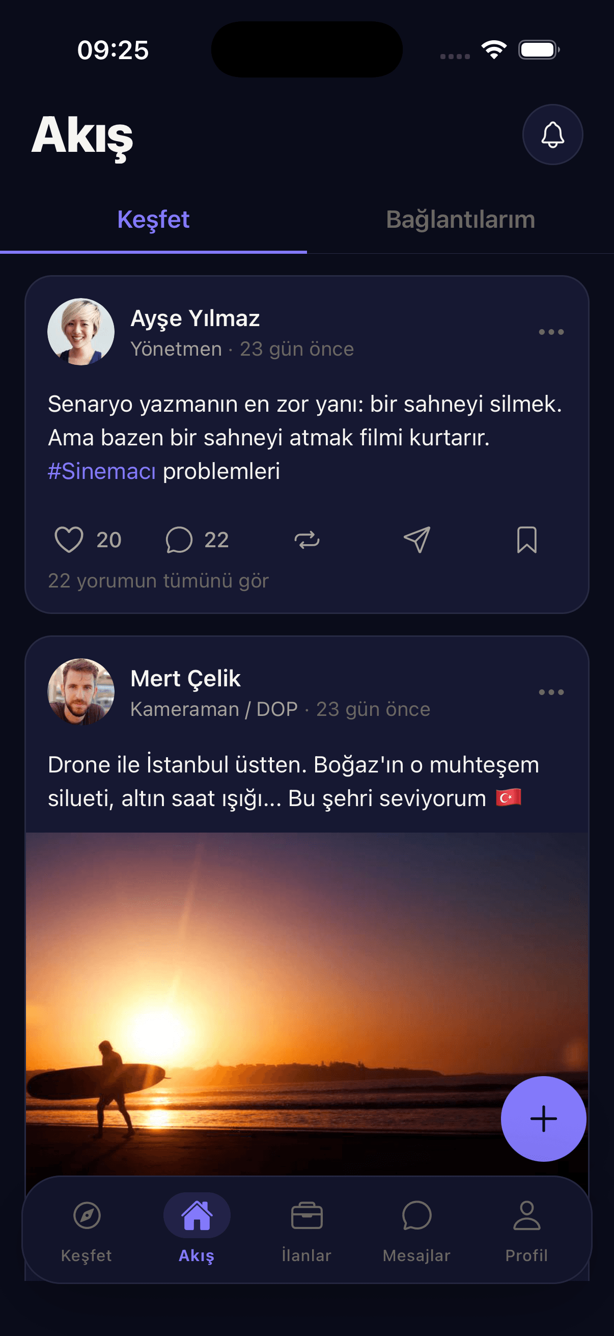 OnSet — dizi ve film profesyonelleri için portföy, keşfet, ilan ve networking